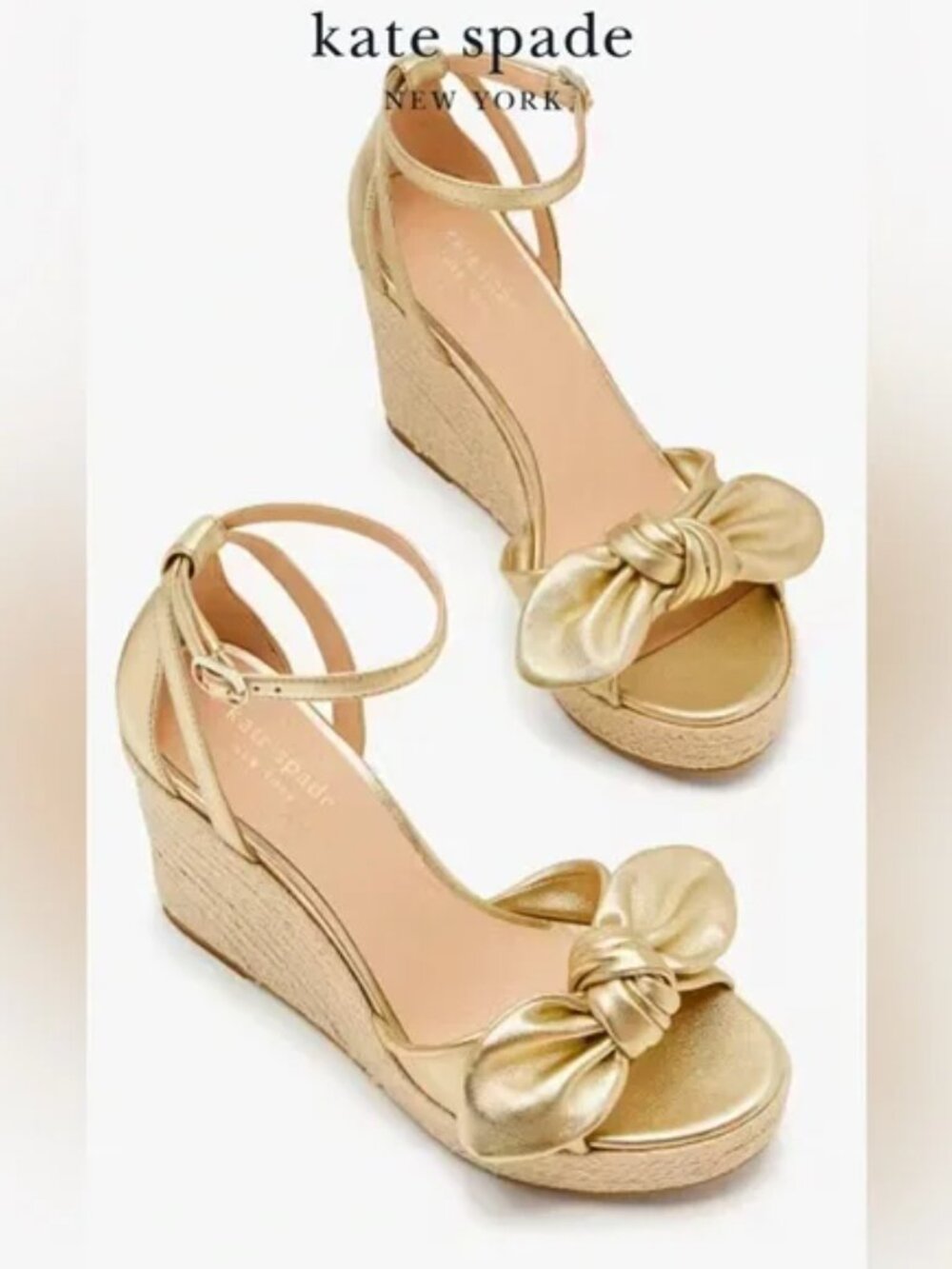 NIB KATE SPADE Tianna Espadrille Wedge Gold Metallic Sandals, Size 11